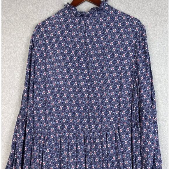 Anthropologie Maeve Sz XL Blue Floral Long Sleeve Ruffle Neck Tiered Maxi Dress8 - Picture 5 of 11